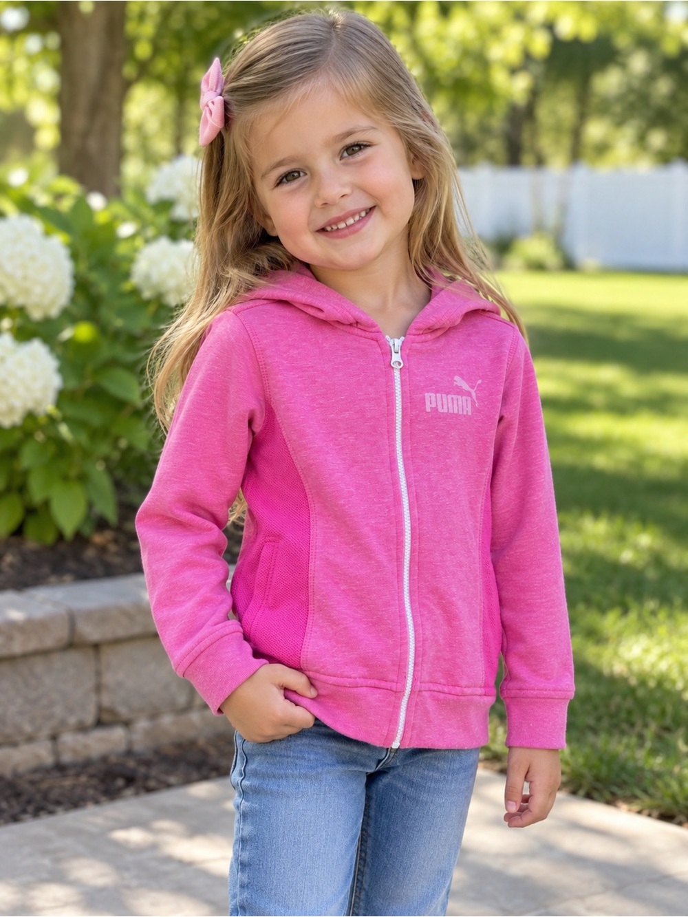 Puma Girls Pink Full-Zip Hooded Sweatshirt Sport Hoodie | Size 4T